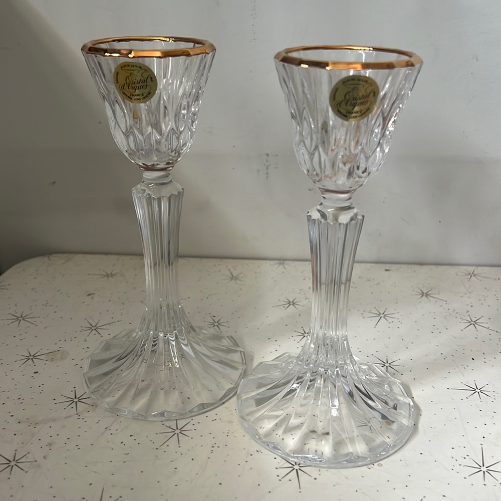Vintage Crystal D’Arques Genuine Crystal Candle Holders Made In France